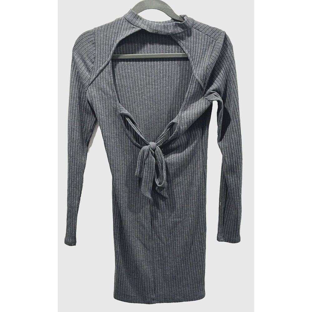 Forever 21 Dress Sweater Long Sleeve Backless Bodycon‎ Mini Mock Neck Gray Large